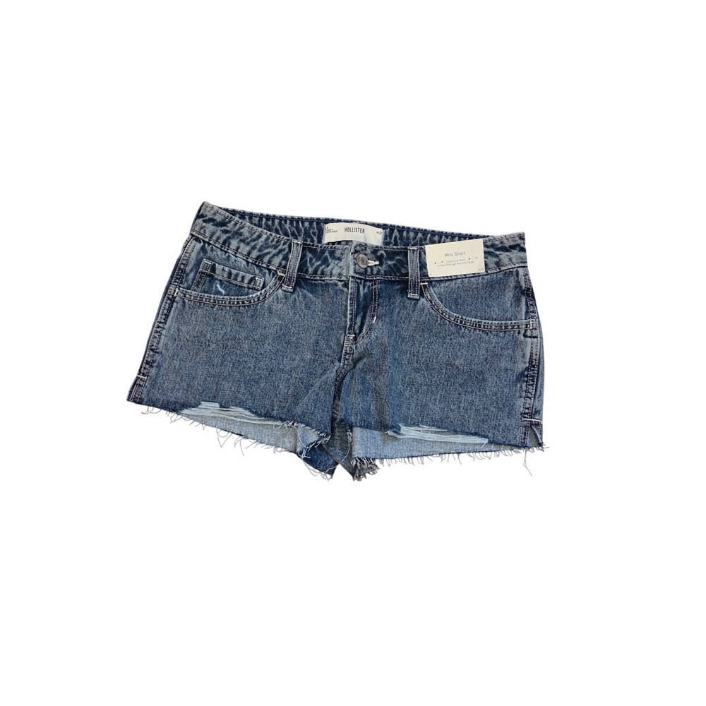 Hollister Womens Blue Denim Mini Shorts Distressed Raw Hem‎ Size 4 W27